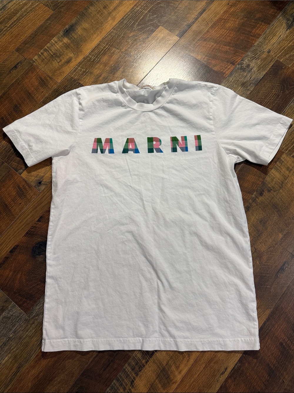 MARNI Lily White Gingham Logo Graphic Cotton T-Shirt Size 50/US Large